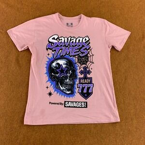 Hustle Adult Size Large Pink Short Sleeve Savage Times Graphic T-Shirt New *Flaw